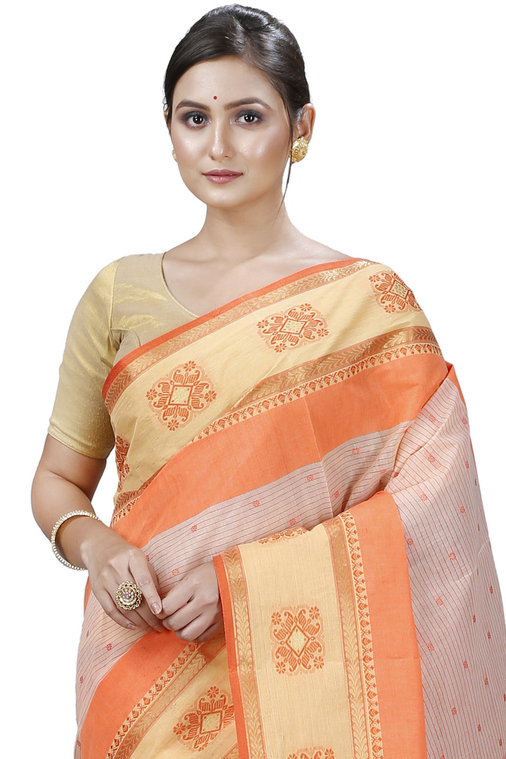 Orange Pure Cotton Uma Tant Saree (1147)
